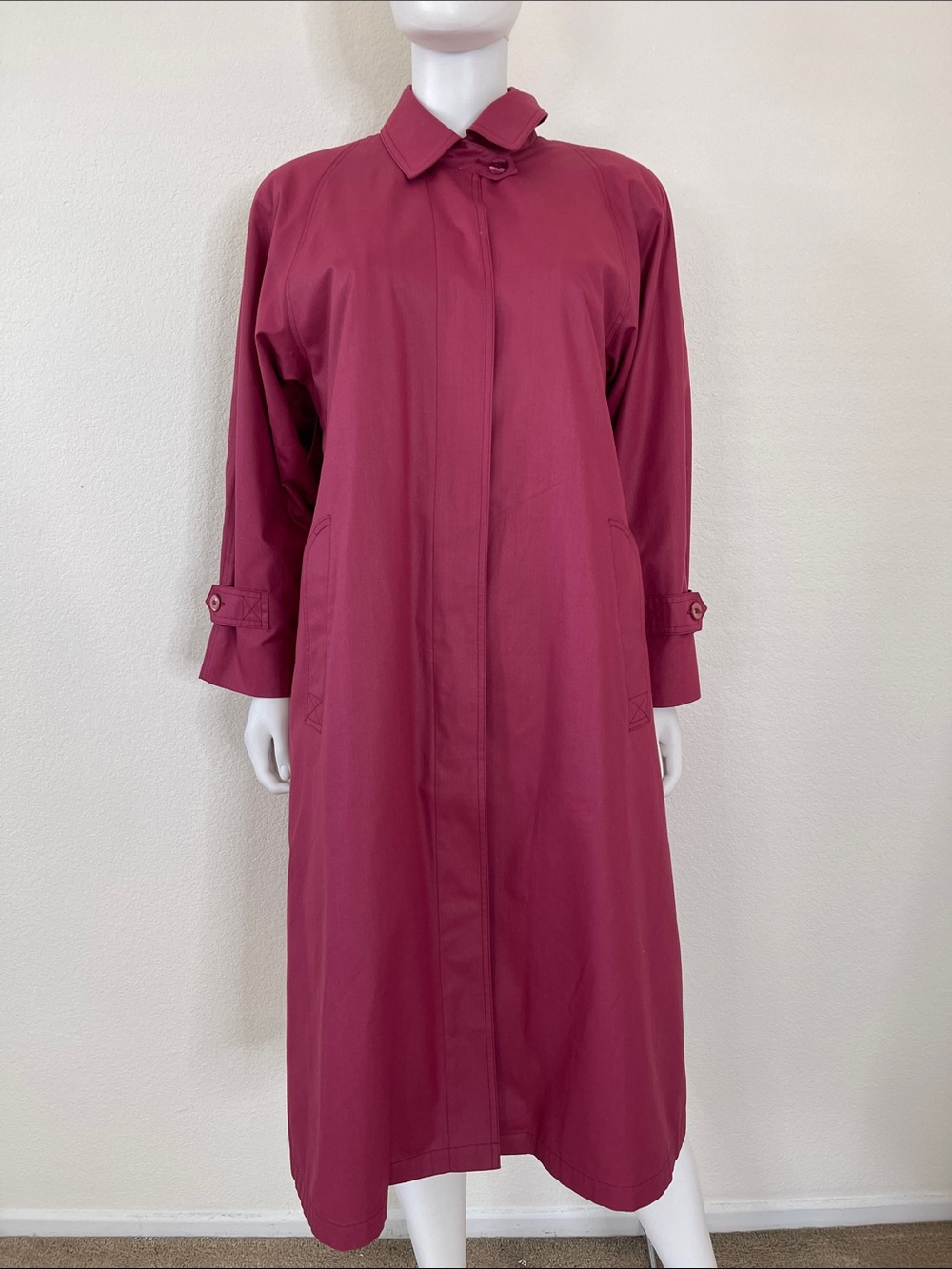 London Fog Berry-Red Long Sleeve Trench Coat